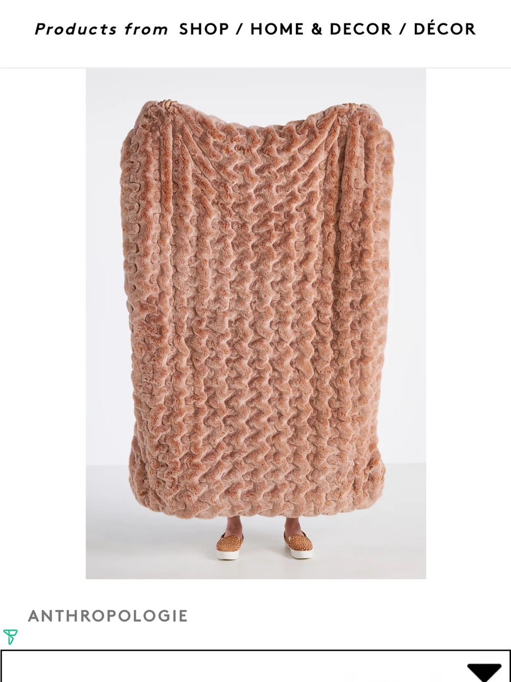 Anthropologie Blush Rose Faux Fur Throw Blanket